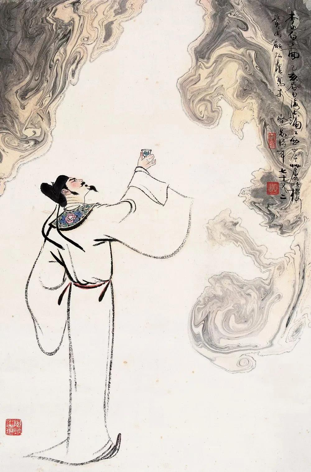 ▲“詩仙”李白勸自己喝酒：“舉杯邀明月，對飲成三人”。（圖片來源：三聯(lián)生活周刊）